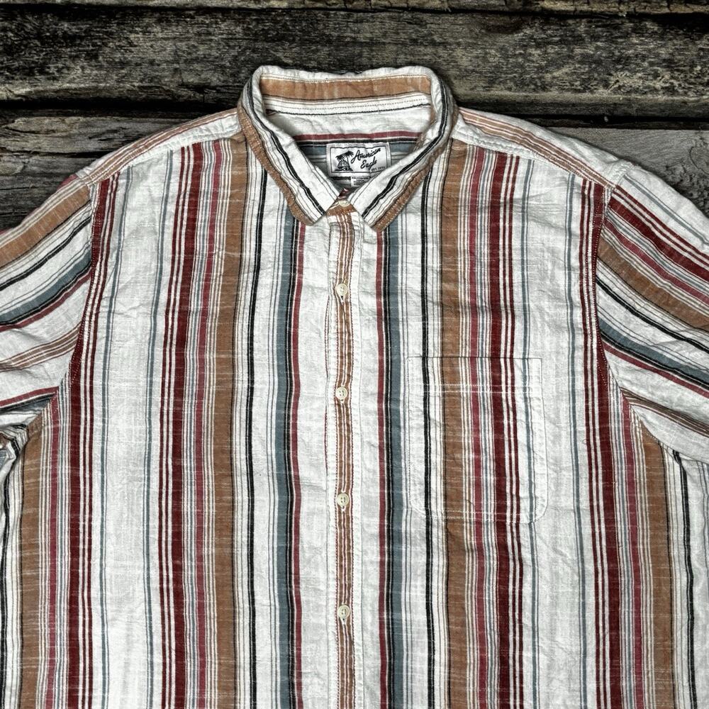American Eagle Men's Button Down Shirt Striped Short Sleeve Cotton Size 2XL - Picture 3 of 6